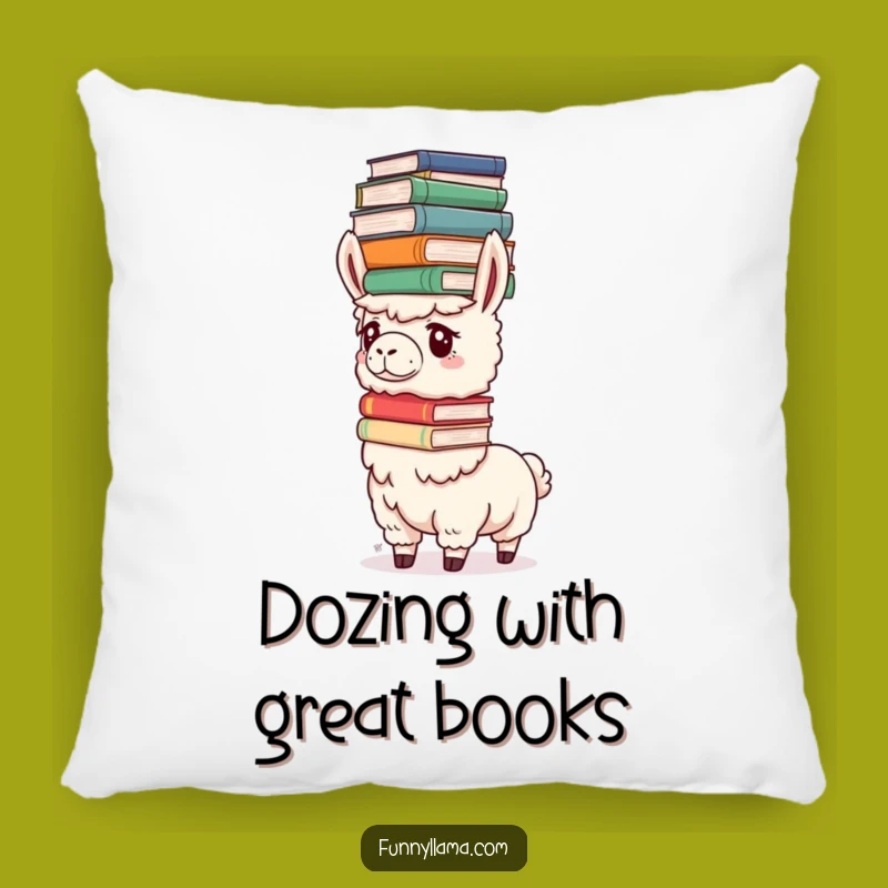 Funny Determined Llama Pillow: Cozy Book Balancing Llama Cushion for Studious Comfort
