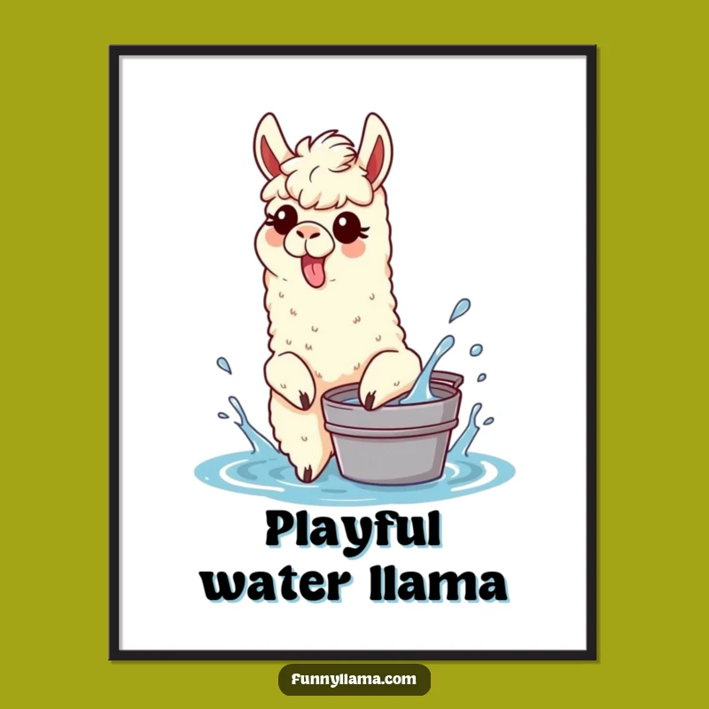 Funny Splashing Llama Digital Art: Tongue Out Llama Print for Instant Playful Decor
