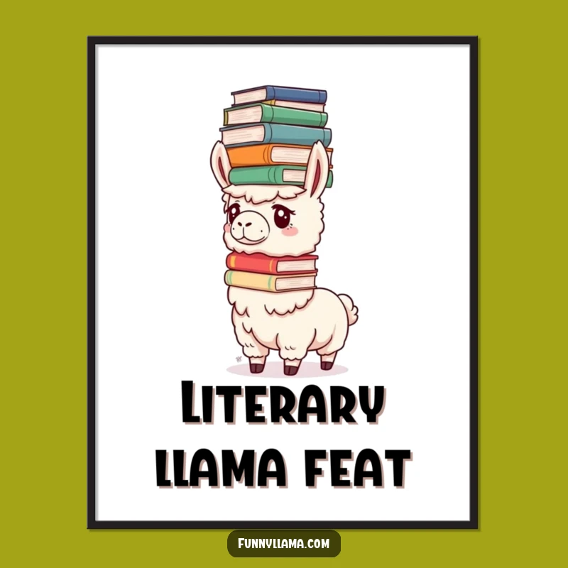 Funny Determined Llama Digital Art: Book Balancing Llama Print for Instant Intellectual Decor