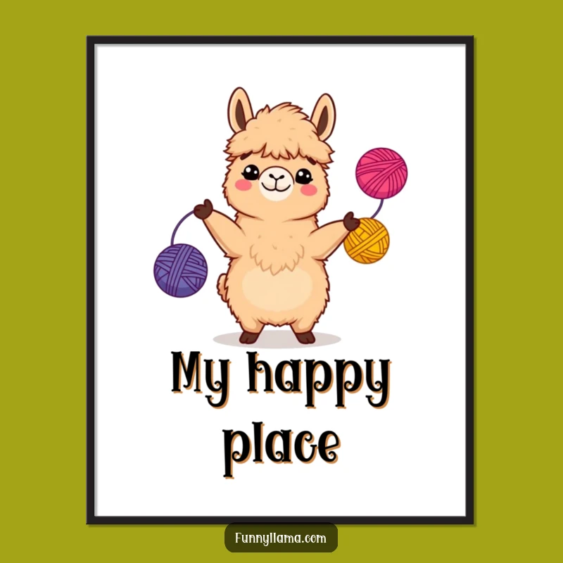 Funny Llama Digital Art: Comical Yarn Juggling Llama Print for Hilarious Instant Decor