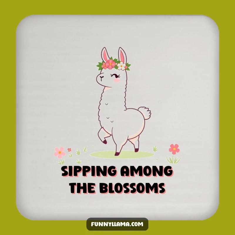 Funny Llama Meadow Dancer Coaster: Protect Surfaces with Floral Whimsy