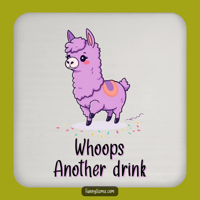 Funny Tripping Llama Coaster: Clumsy Confetti Llama Decor for Humorous Surfaces