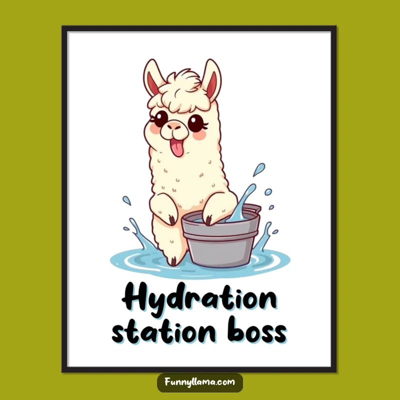 Funny Splashing Llama Poster: Tongue Out Llama Art for Playful Wall Decor