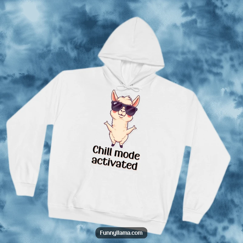 Funny and cozy hoodie featuring a goofy llama wearing oversized sunglasses, exuding cool and humorous vibes.