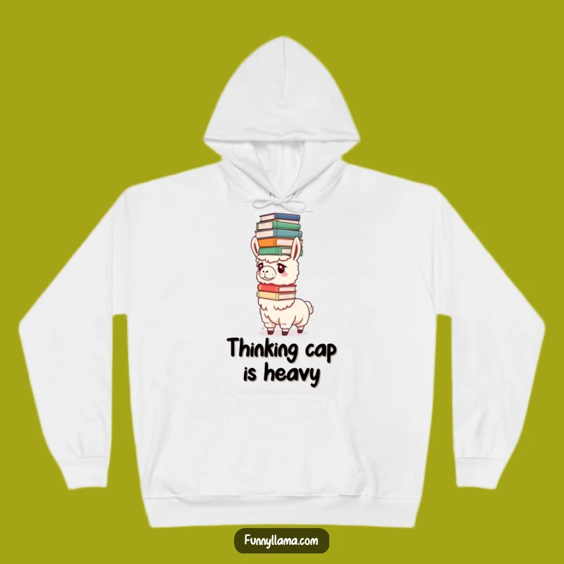 Funny Determined Llama Hoodie: Cozy Book Balancing Llama for Intellectual Comfort