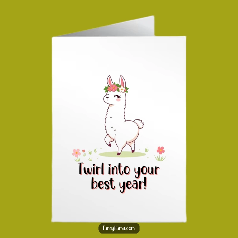 Free Printable Twirling Llama Birthday Card: Funny Downloadable Gift for Joy