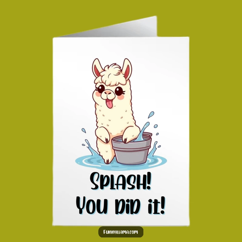 Free Printable Congrats Card: Goofy Llama Splashing - Joyful Downloadable Gift for Achievement!
