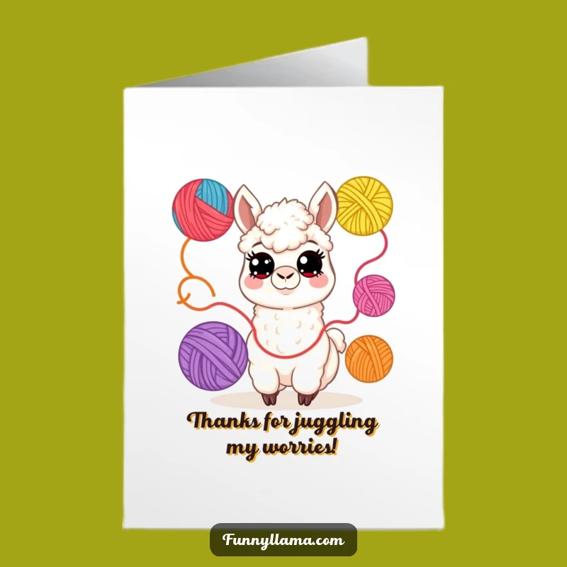 Free Printable Juggling Llama Thank You Card: Funny Downloadable Gift for Thanks