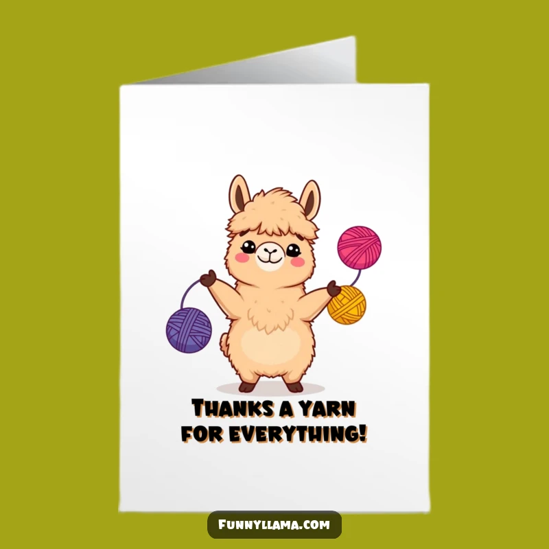 Free Printable Thank You Card: Comical Llama Juggling Yarn - A Fun Downloadable Gift