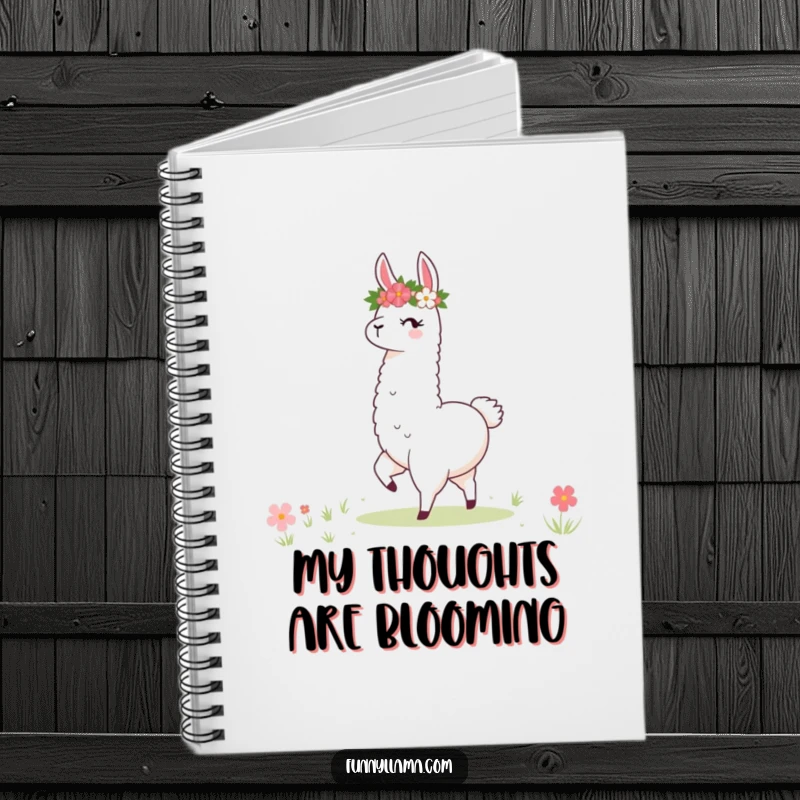 Funny Llama Notebook: A lined notebook featuring a stylized llama with a flower crown twirling joyfully in a meadow.