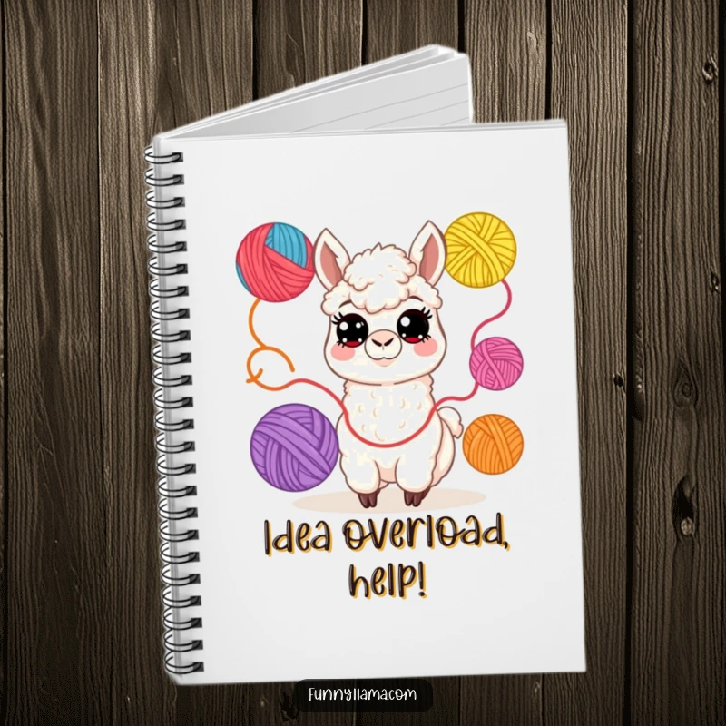 Funny Llama Notebook: A lined notebook featuring a cheerful llama playfully juggling colorful yarn balls, ideal for crafters.