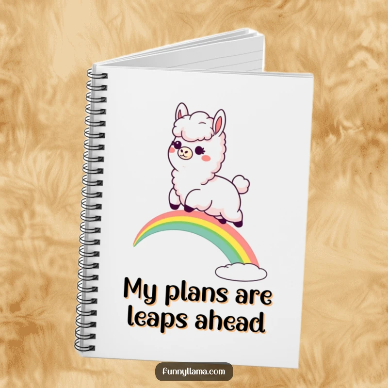 Funny Llama Notebook: A lined notebook featuring a fluffy llama with a goofy grin leaping over a rainbow, for creative minds.