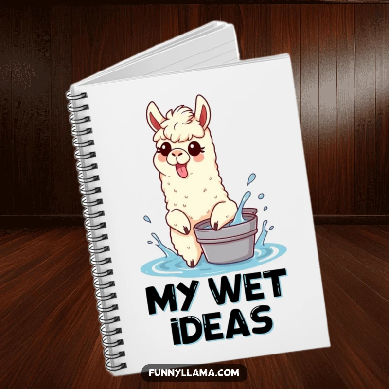 Funny Splashing Llama Notebook with a llama sticking its tongue out and splashing water, perfect for jotting down playful thoughts.