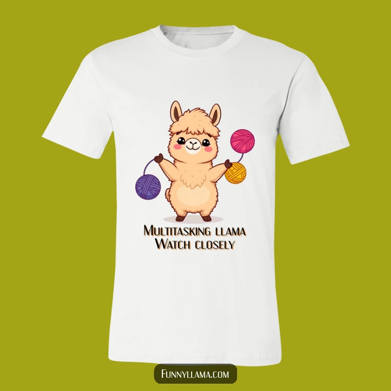 Funny Llama T-Shirt: Comical Grin Juggling Yarn Balls for Hilarious Casual Wear