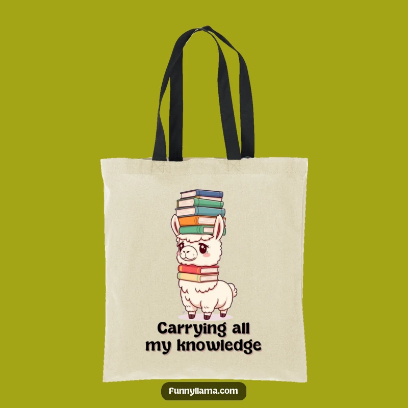 Funny Determined Llama Tote Bag: Book Balancing Llama Carryall for Smart Errands